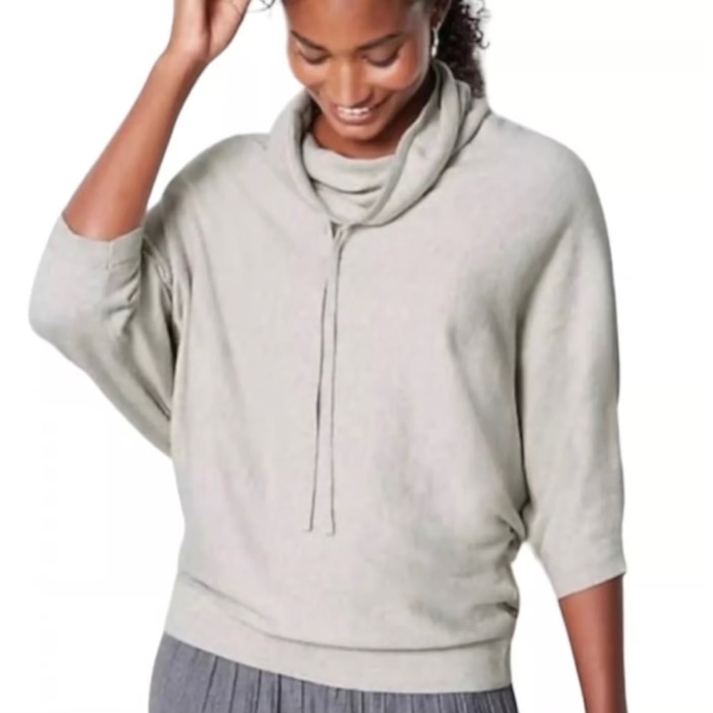 J. Jill Cotton Cashmere Blend Drawstring Draped Neck Sweater
